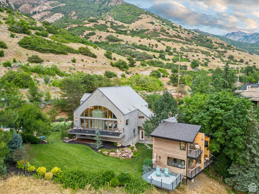 Aerial view featuring a mountain view