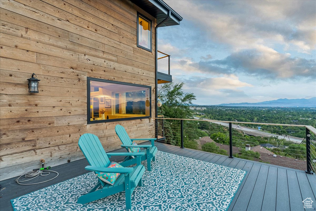 Wooden deck with a mountain view