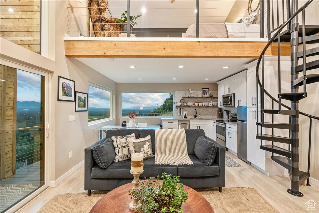 Living room featuring light hardwood / wood-style flooring and sink