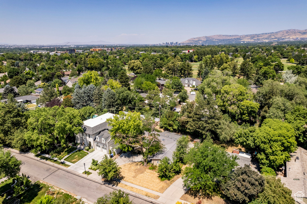 Aerial view featuring a mountain view