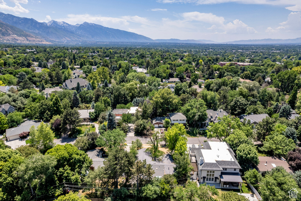 Aerial view featuring a mountain view