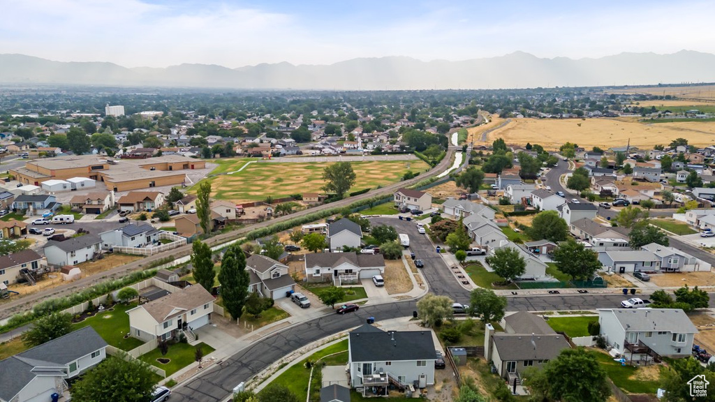 Aerial view featuring a mountain view