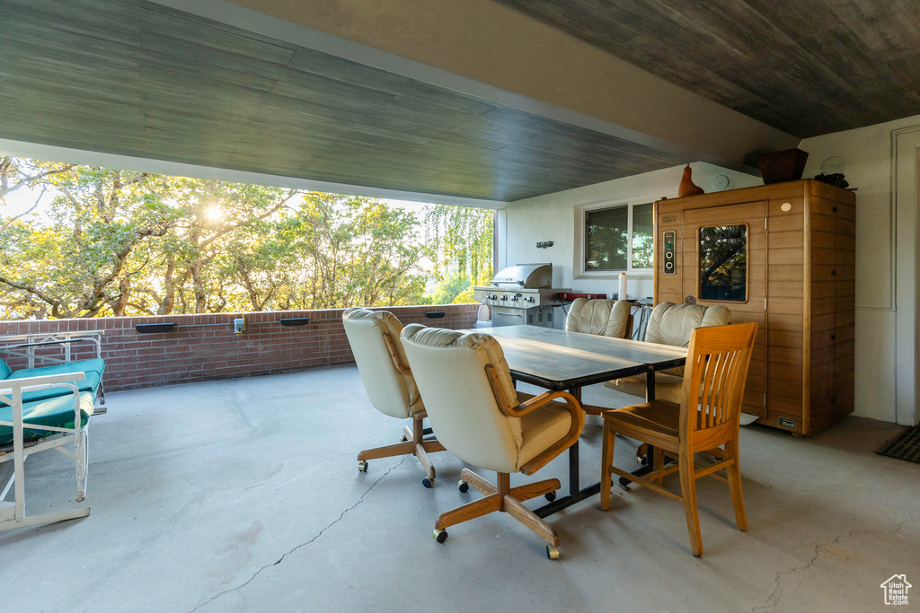 View of patio featuring area for grilling