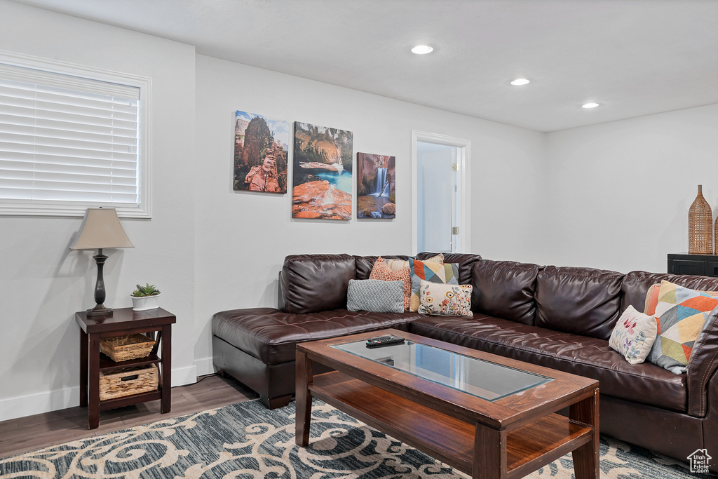 Living room featuring dark hardwood / wood-style flooring