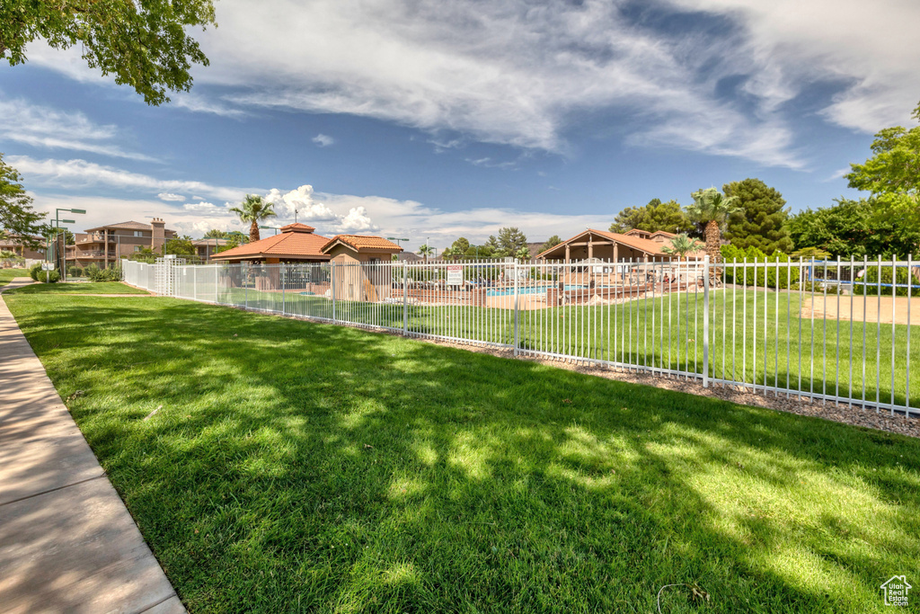 View of yard featuring a community pool