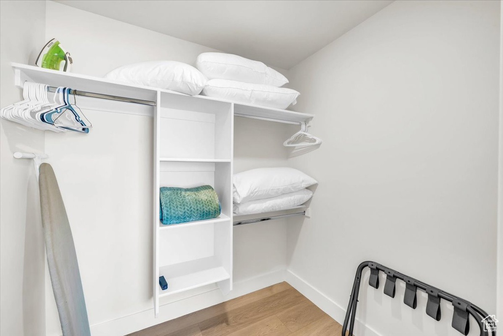 Spacious closet featuring light hardwood / wood-style flooring