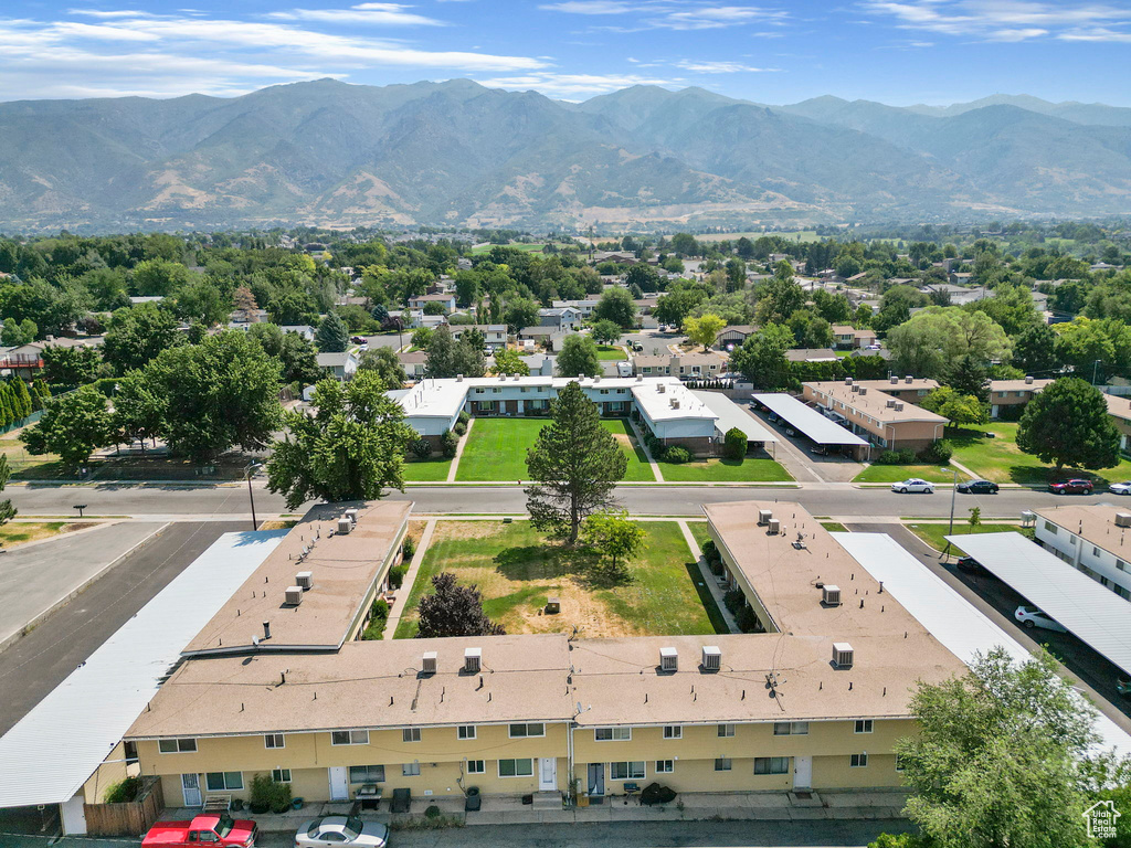 Aerial view featuring a mountain view