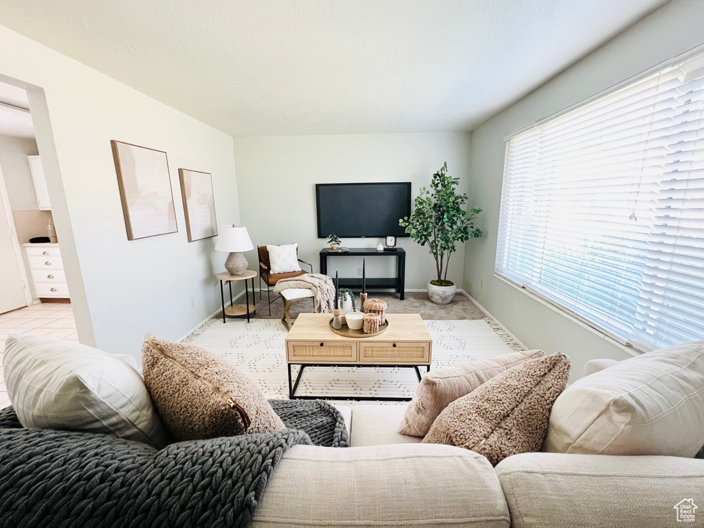 View of tiled living room