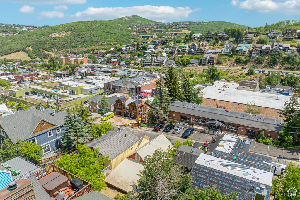 Aerial view featuring a mountain view