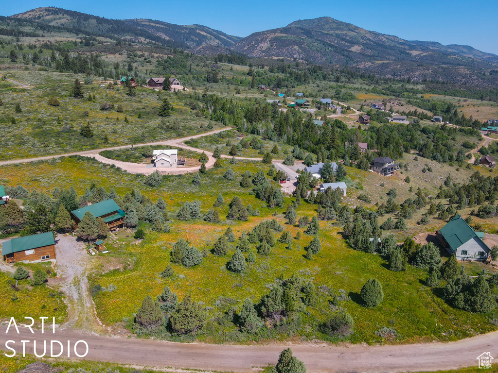 Drone / aerial view featuring a mountain view