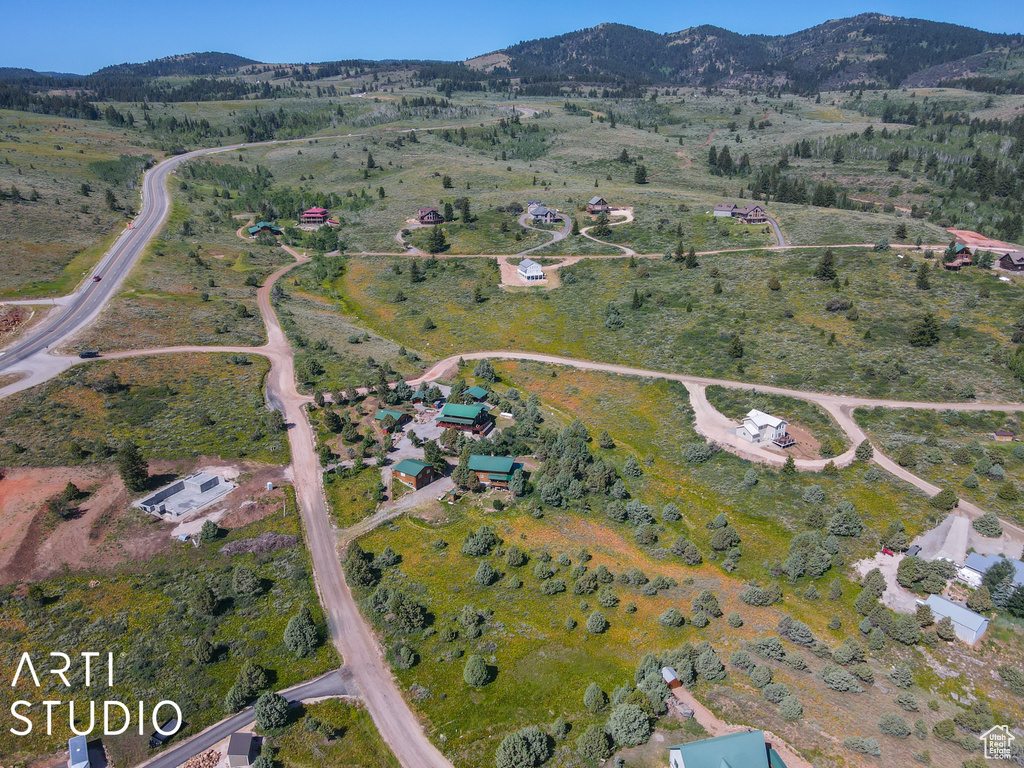 Aerial view featuring a mountain view