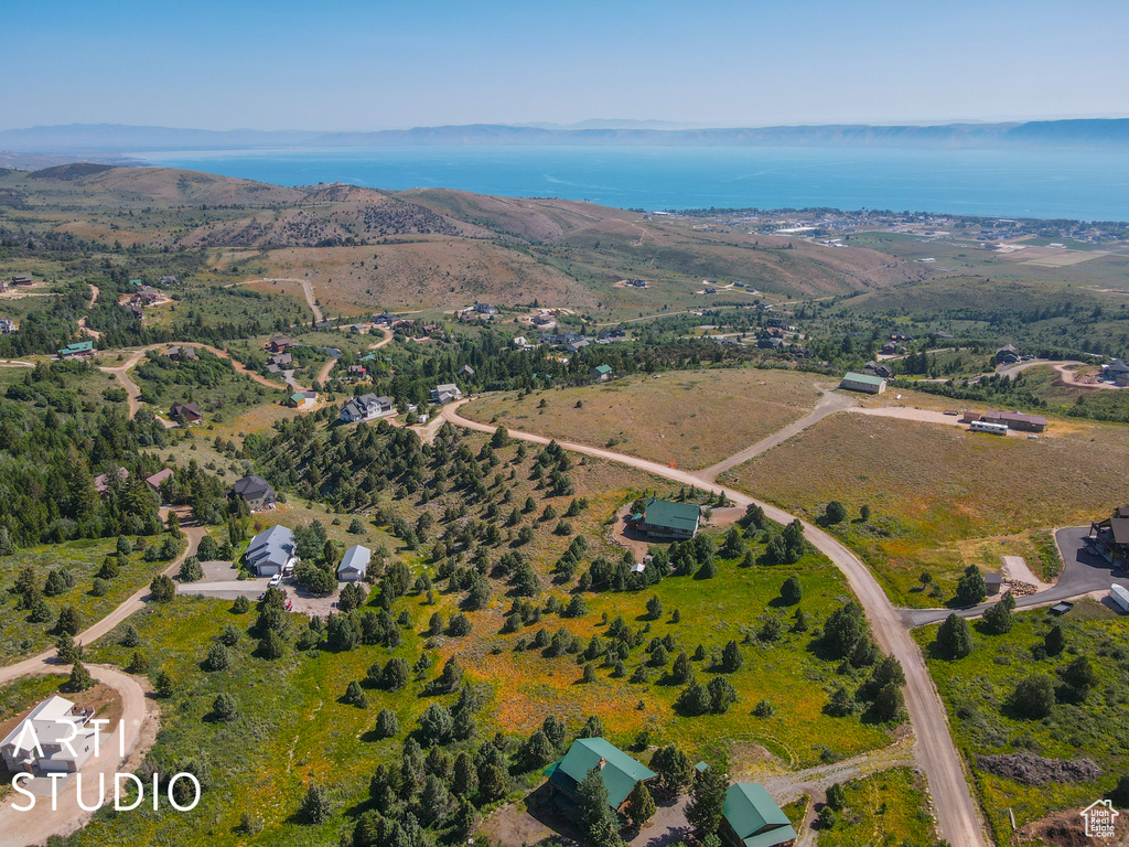 Aerial view featuring a mountain view