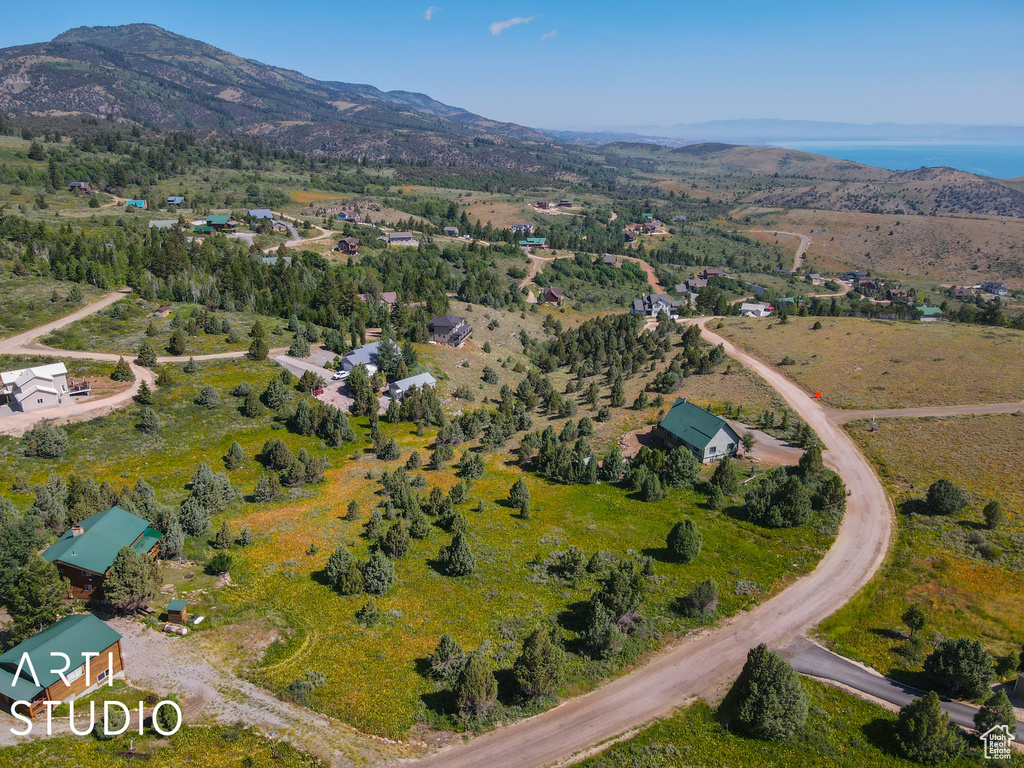 Aerial view featuring a mountain view