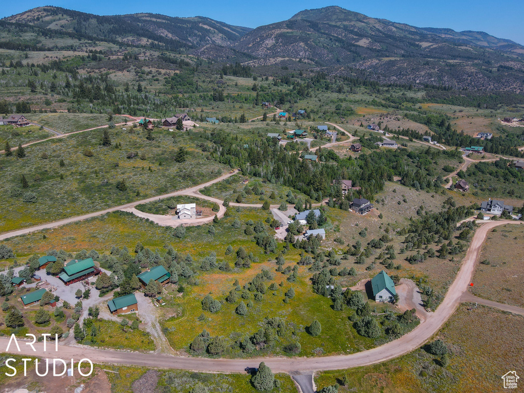 Aerial view with a mountain view