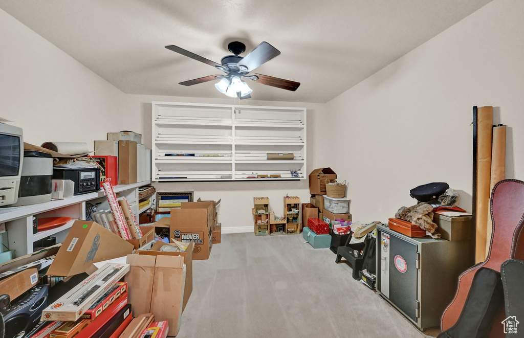 Storage area with ceiling fan