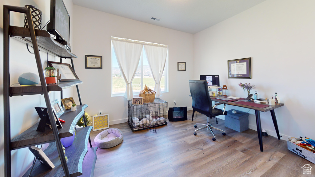 Office featuring hardwood / wood-style flooring