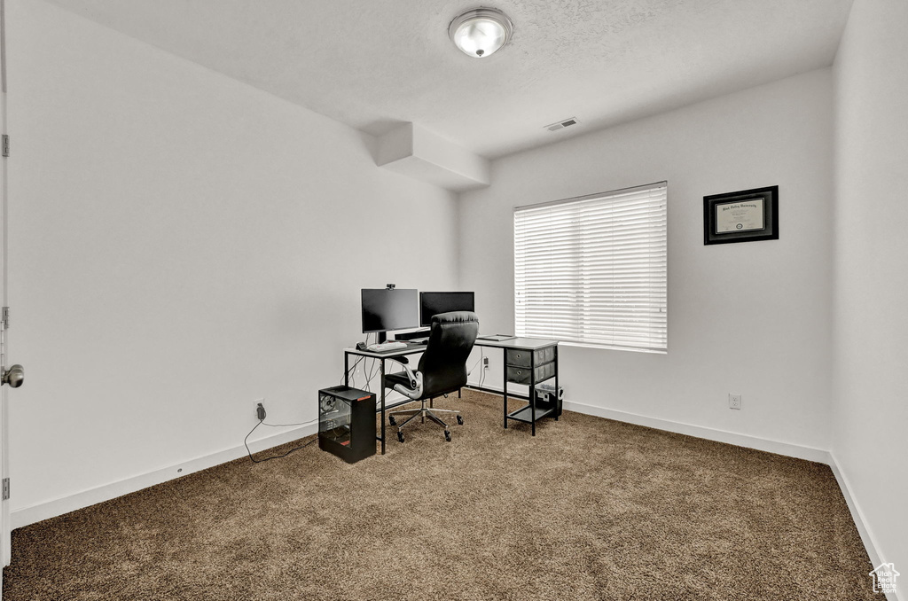 View of carpeted home office