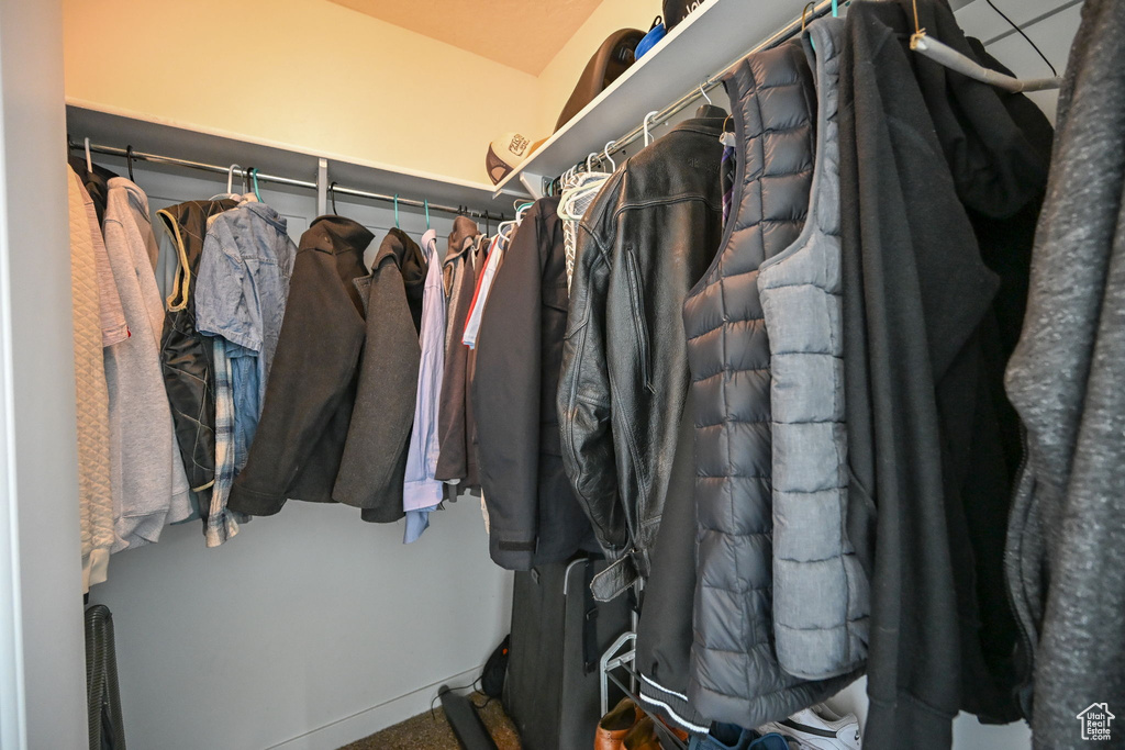 Walk in closet with carpet flooring