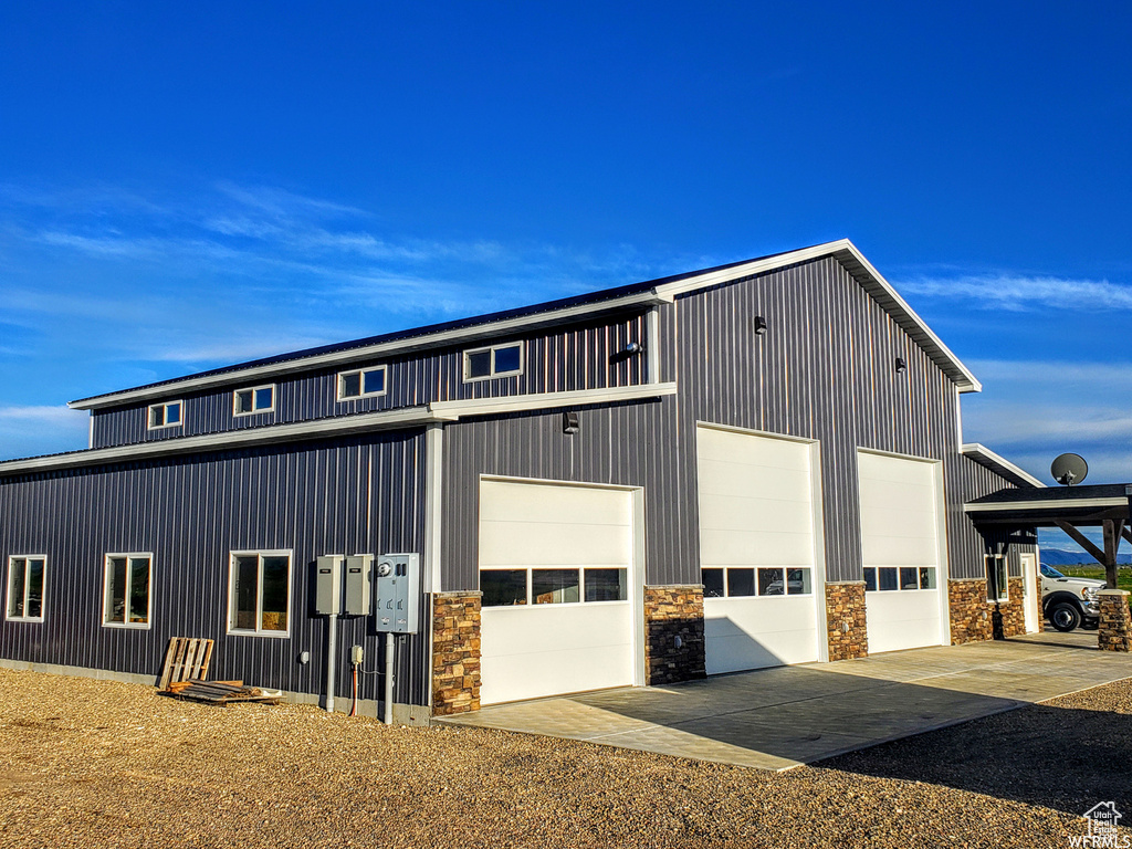 Exterior space with a garage