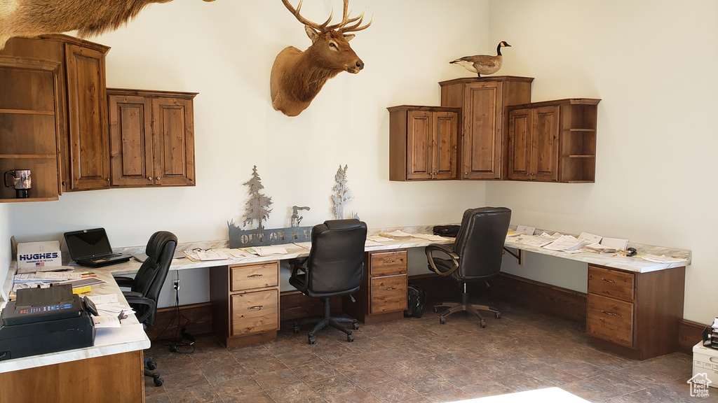 Tiled home office with built in desk