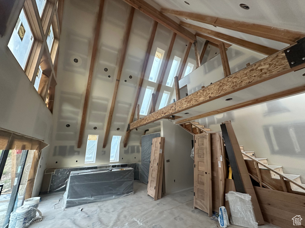 Interior space featuring a towering ceiling