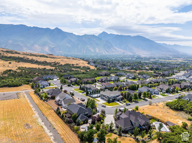 Birds eye view of property with a mountain view