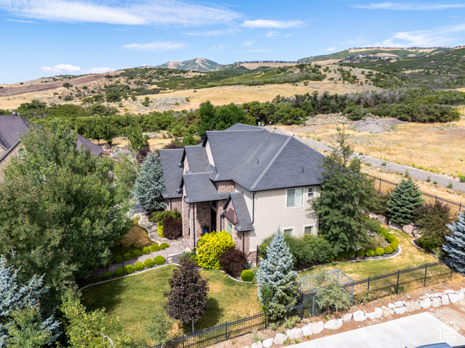 Drone / aerial view with a mountain view