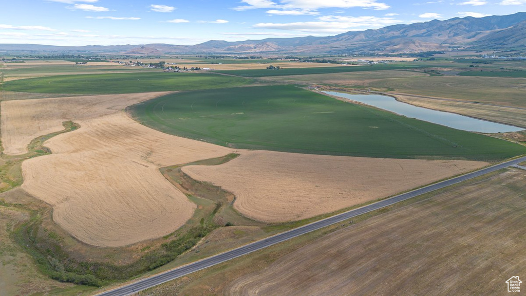 Bird\'s eye view featuring a water and mountain view