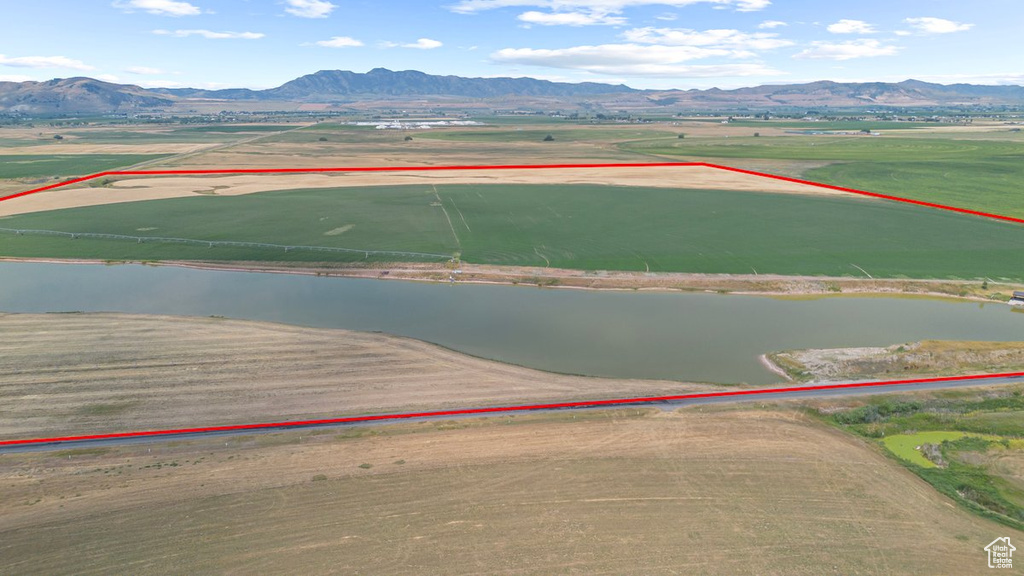 Bird\'s eye view with a rural view and a water and mountain view