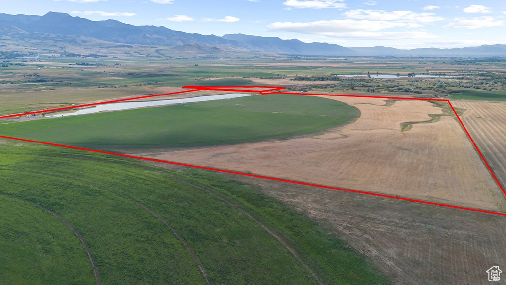 Drone / aerial view featuring a mountain view and a rural view