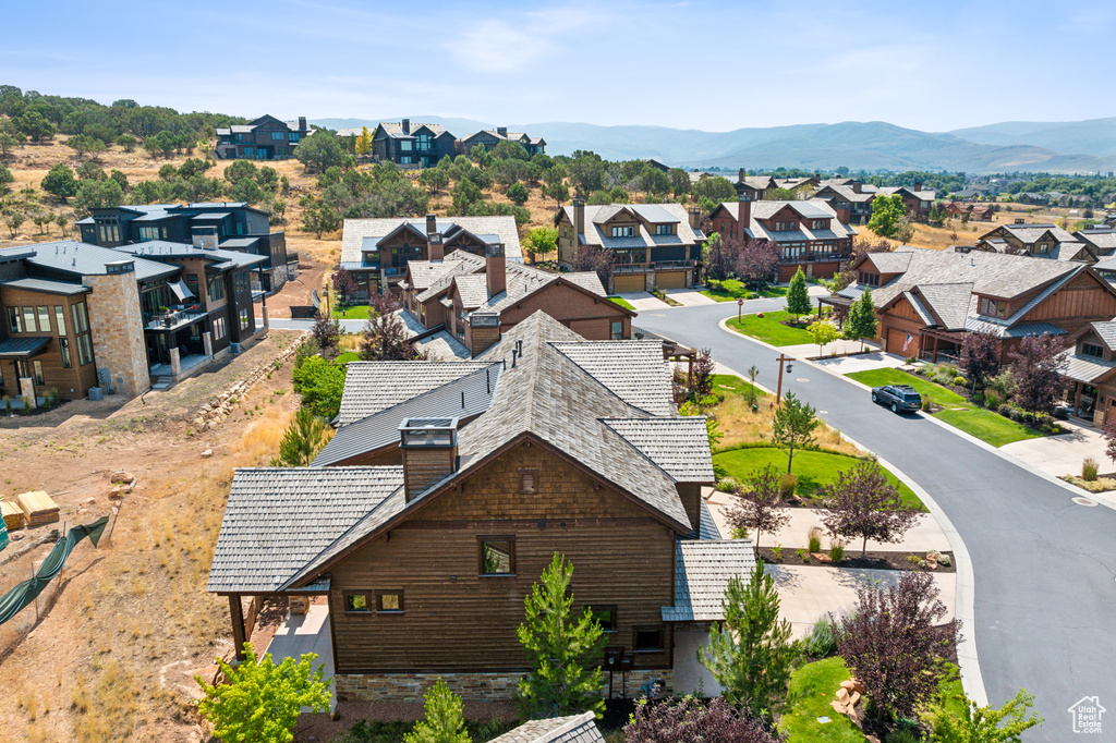 Aerial view featuring a mountain view