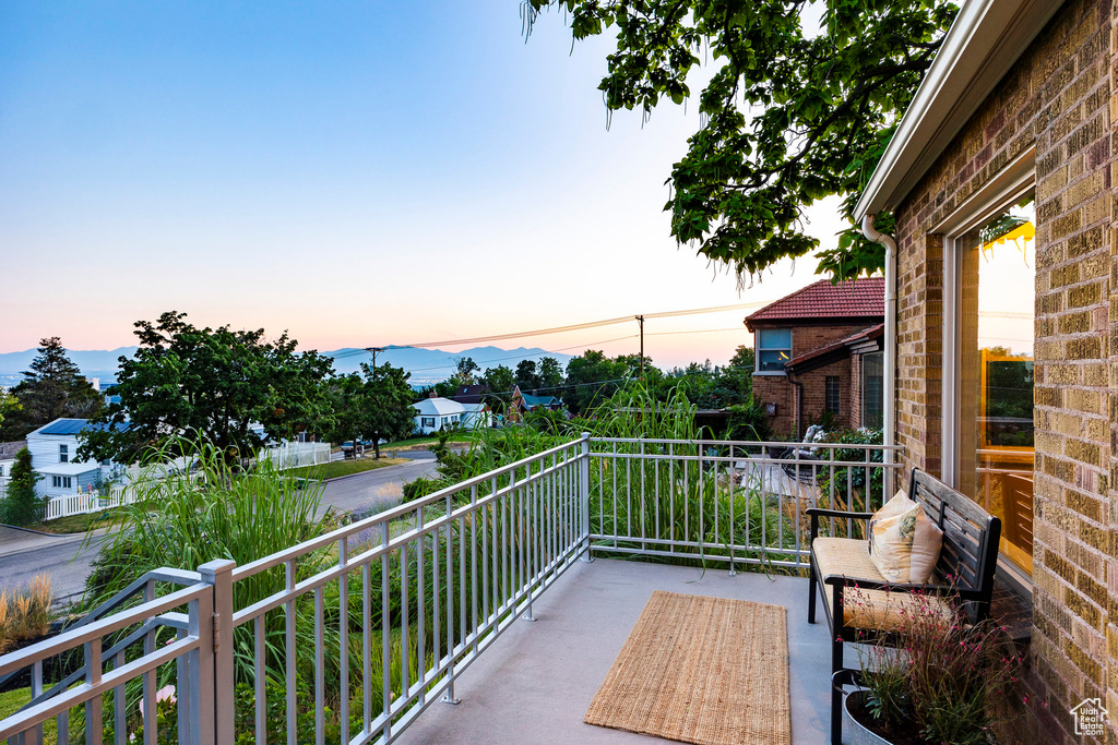 View of balcony at dusk