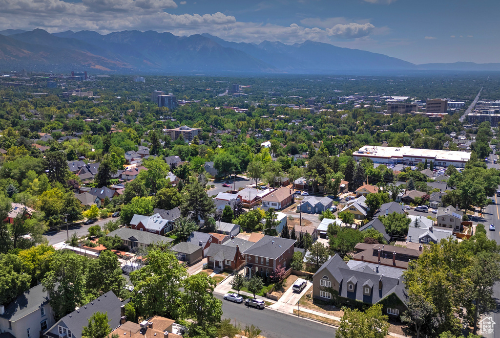 Drone / aerial view with a mountain view