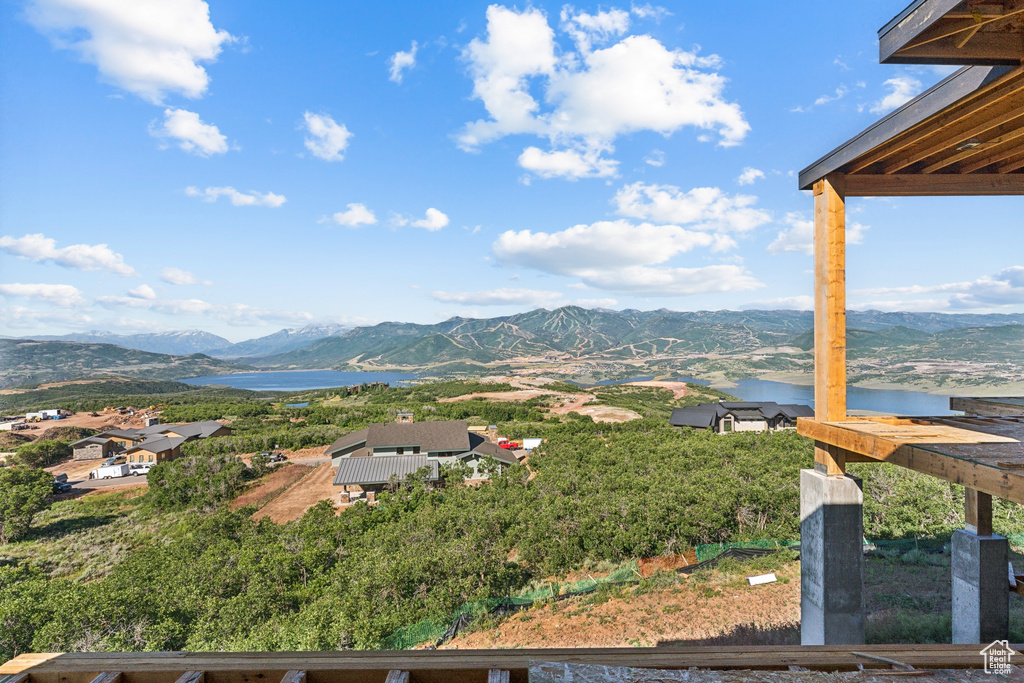 Property view of mountains with a water view