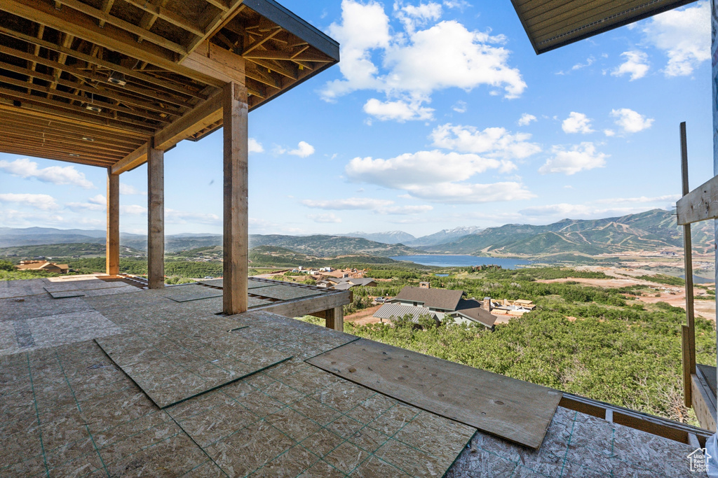 View of patio featuring a mountain view