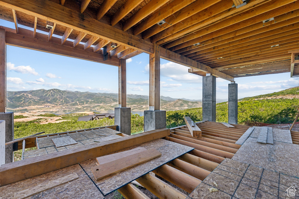 View of patio with a mountain view