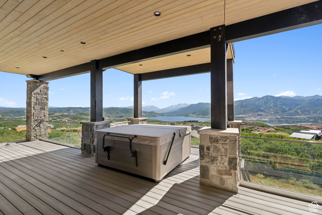 Wooden deck with a mountain view