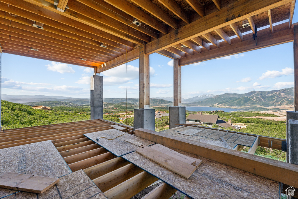 Wooden terrace with a mountain view