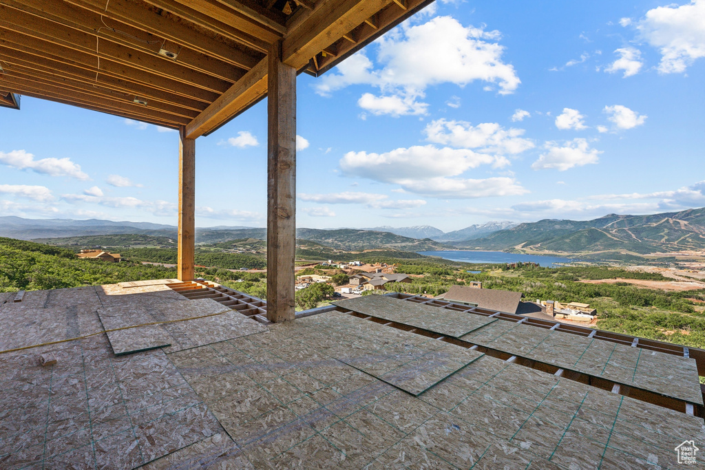 View of patio featuring a mountain view