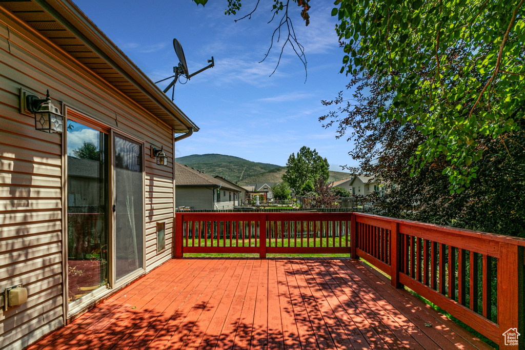 Deck featuring a mountain view