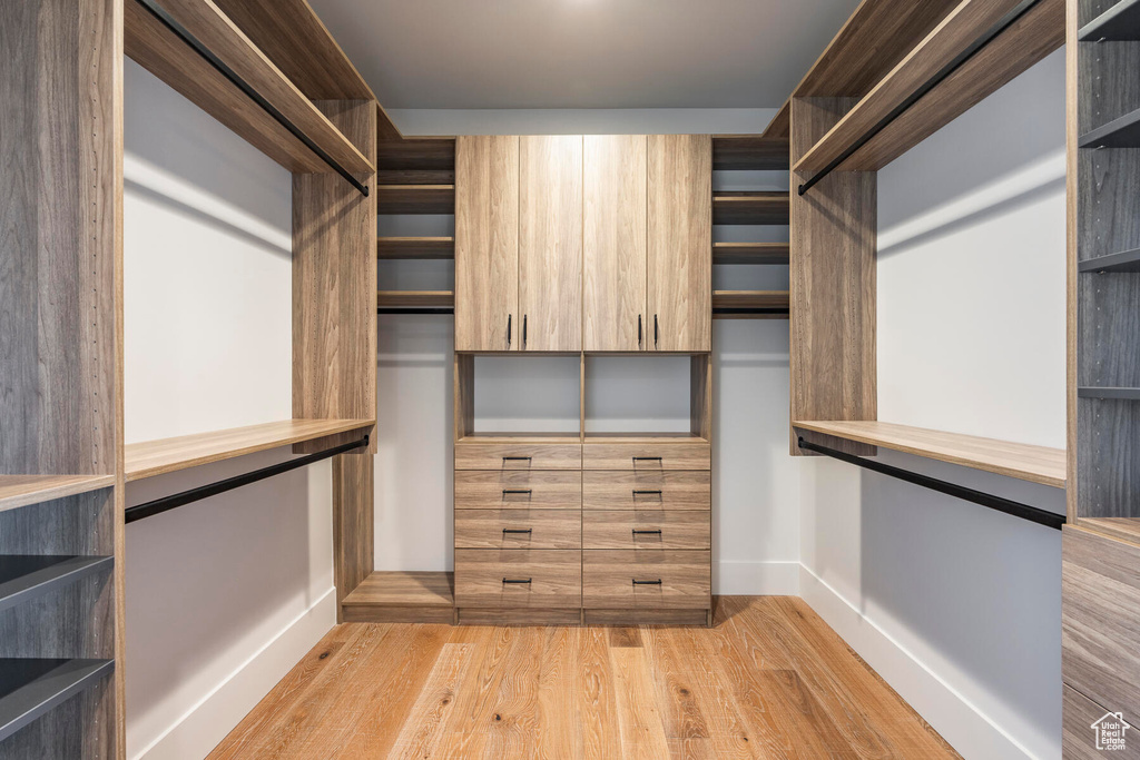 Spacious closet with light wood-type flooring