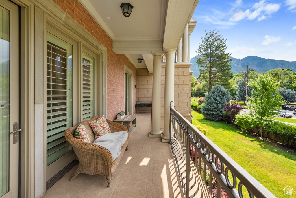 Balcony with a mountain view