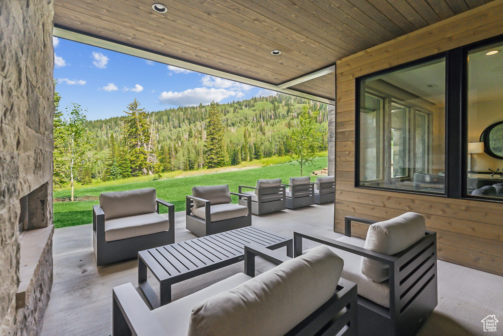 View of patio with outdoor lounge area