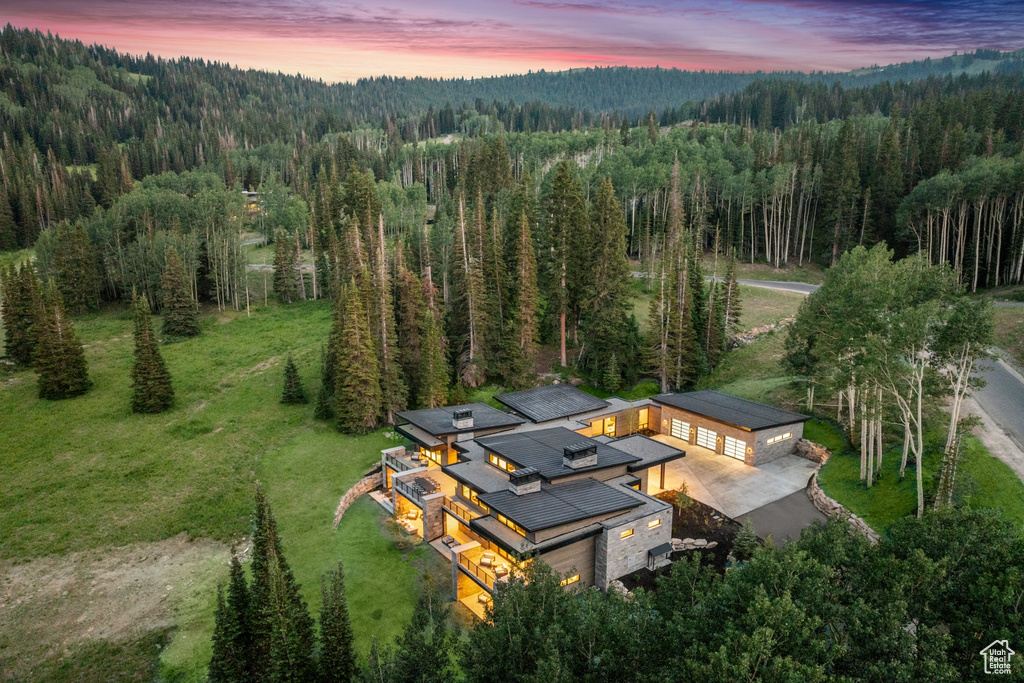 View of aerial view at dusk