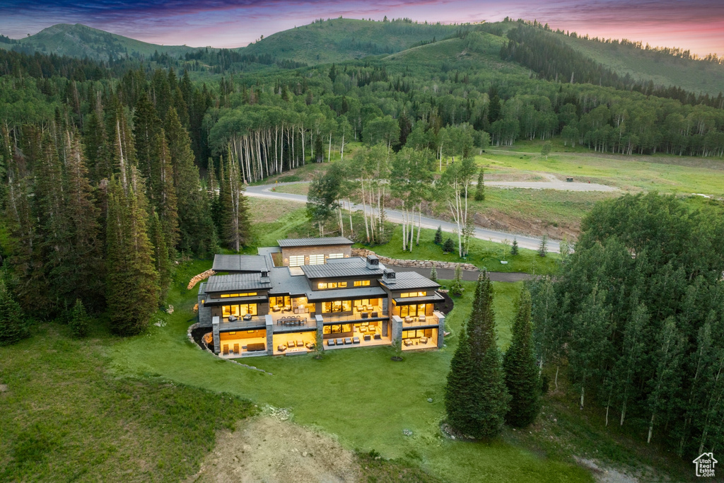 View of aerial view at dusk