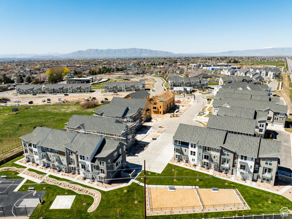 Aerial view featuring a mountain view