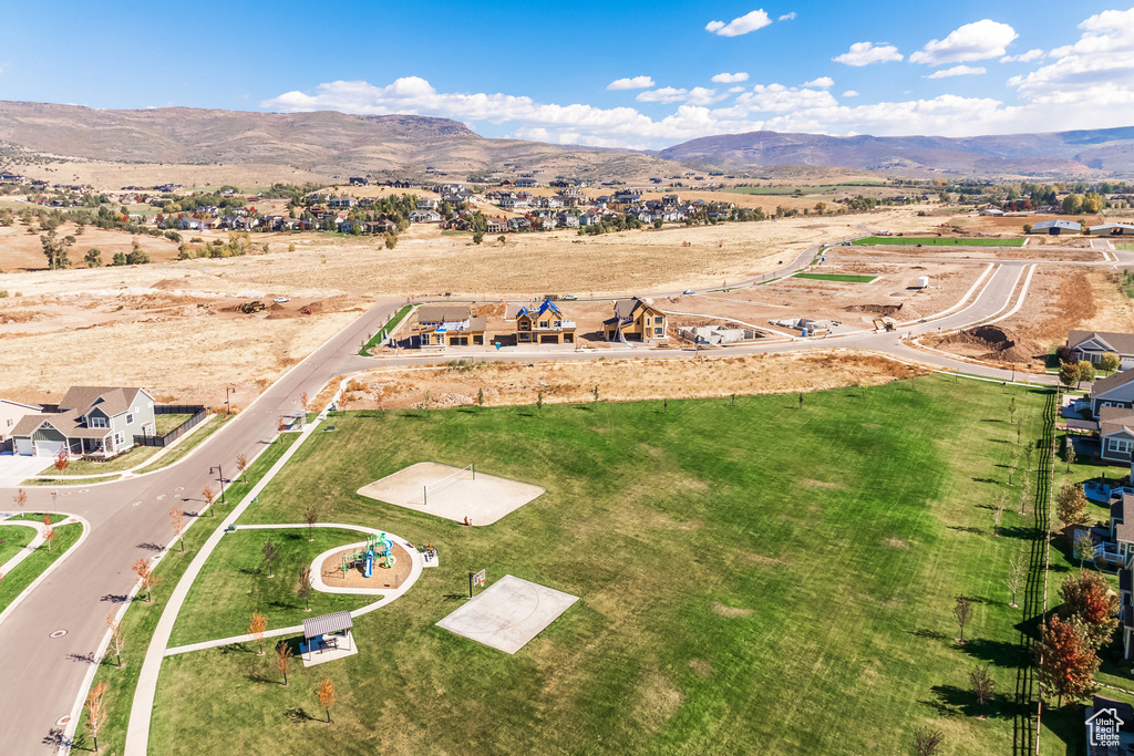 Drone / aerial view with a mountain view