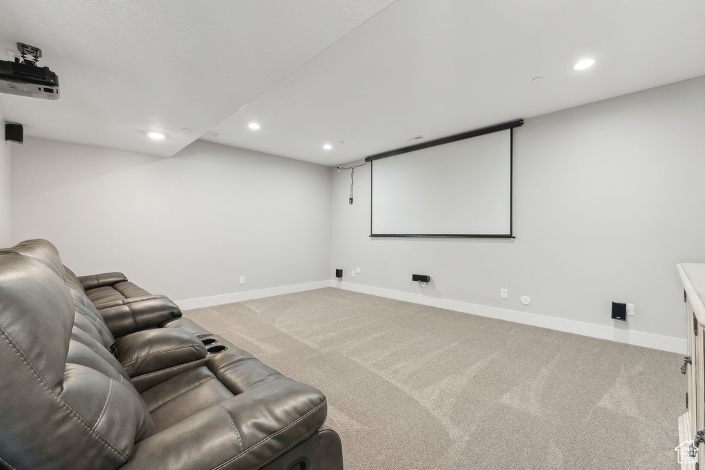 View of carpeted home theater room