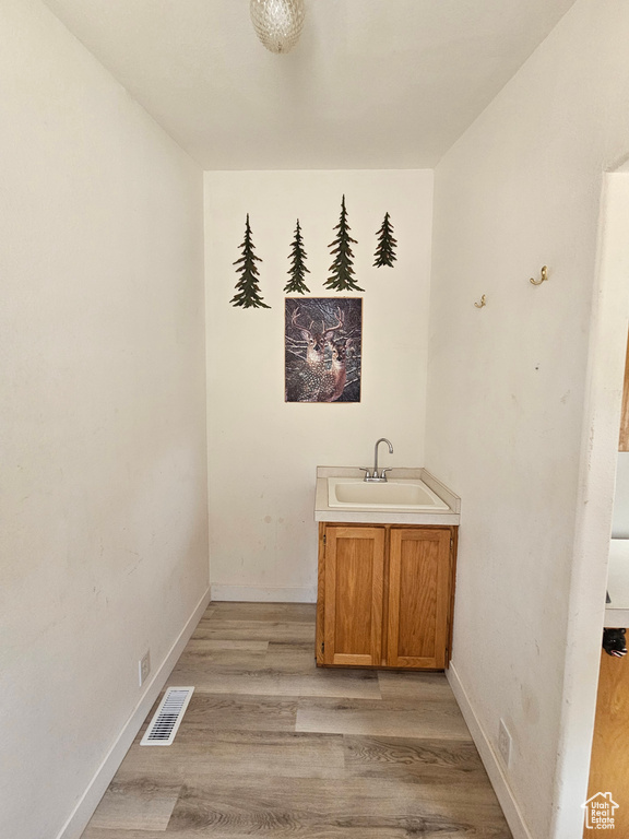 Bathroom featuring vanity and hardwood / wood-style flooring