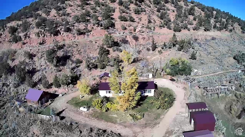 Birds eye view of property with a mountain view